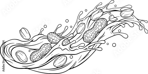 Nut butter splash with peanuts in creamy swirl
