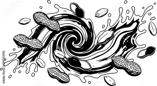 Nut butter splash with peanuts in creamy swirl
