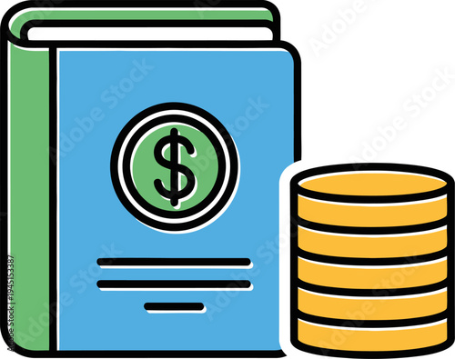 Savings passbook with gold coins stack