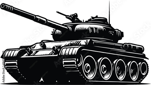 Vector illustration of a Russian T-34 military tank with armored body, cannon turret, and tracks isolated on a white background