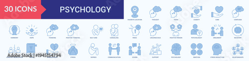Psychology Icon Pack Illustration Vector Blue Style
