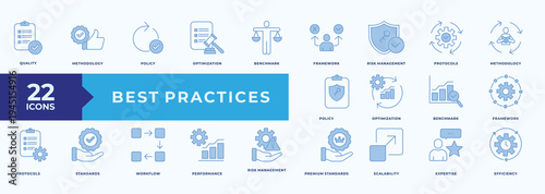 Best Practices Icon Pack Illustration Vector Blue Style