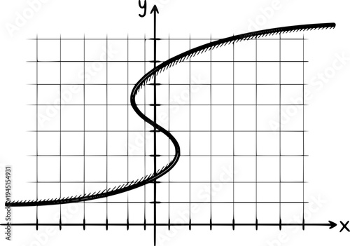 Hand drawn sigmoid curve on a coordinate graph with x and y axes, representing data visualization or mathematical functions