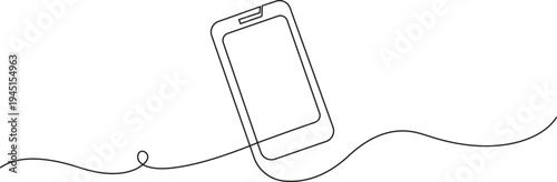 Minimalist vector illustration of a smartphone with wifi and signal waves drawn in one continuous line. Perfect for technology, communication, and digital network concepts Smart phone icon continuous 