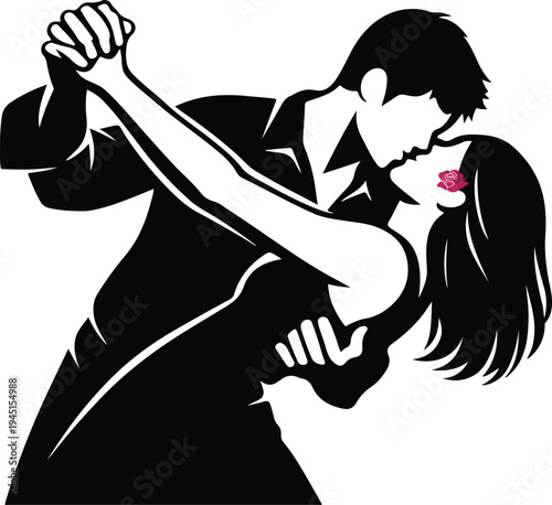 Romantic Dance Couple Silhouette Vector Icon About to Kiss