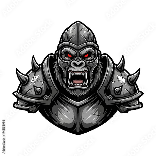 A cartoon gorilla wearing armor and a helmet.