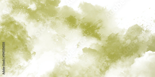 abstract olive green watercolor clouds on white background organic brush strokes and natural cloud-like textures against a crisp white backdrop,