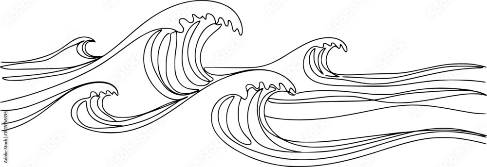 Fototapeta premium Continuous line drawing of ocean waves with a flowing minimalist style