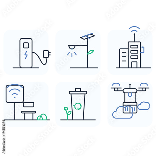 Set of 6 eco friendly technology icons vector