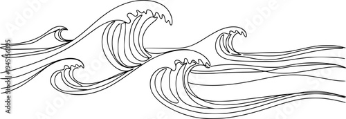 Continuous line drawing of ocean waves with a flowing minimalist style
