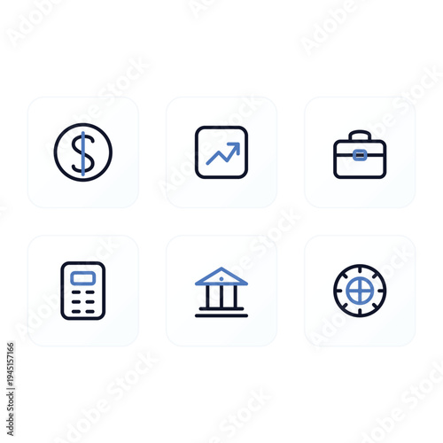Set of 6 finance icons vector, business and money symbols