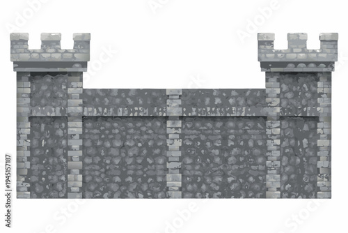 Gray stone castle wall with battlements and textured stone pattern