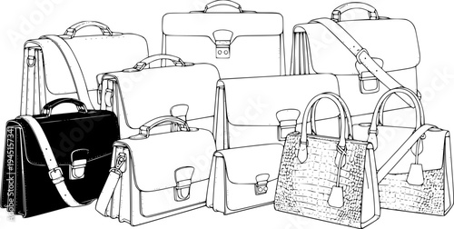 Elegant assortment of highend leather briefcases and handbags showcasing diverse finishes