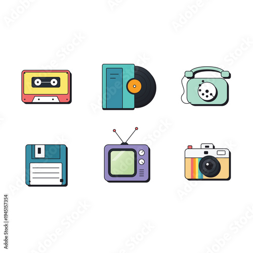 Set of 6 retro media icons vector