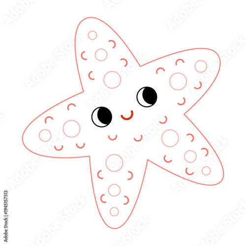 Cute starfish with bold colorful outline. Flat vector illustration isolated on white background. Fun ocean animal coloring page for kids. Easy activity worksheet for preschool projects