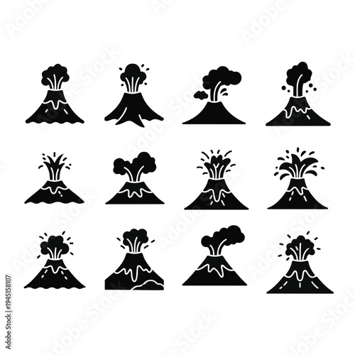 Collection of volcanic eruption icons.