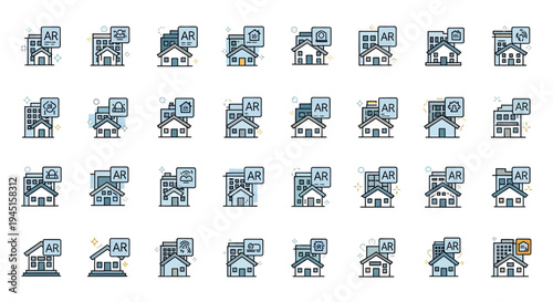 A collection of various house and building icons.