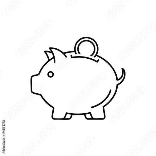 Stylized line art of a pig-shaped coin bank with a coin in its slot