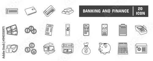 20 Banking and Finance Line Icon Illustration Set