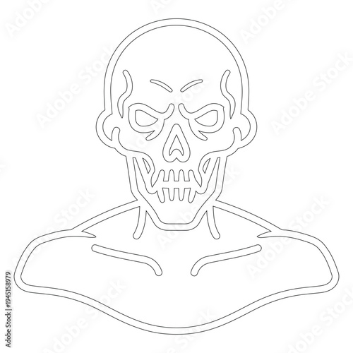 Black and white line of a skull with shoulders line skull simple outline minimal monochrome