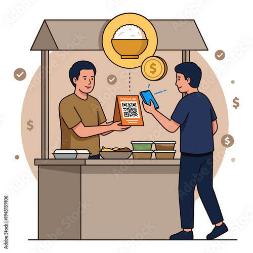 Man buys food from street vendor using mobile payment