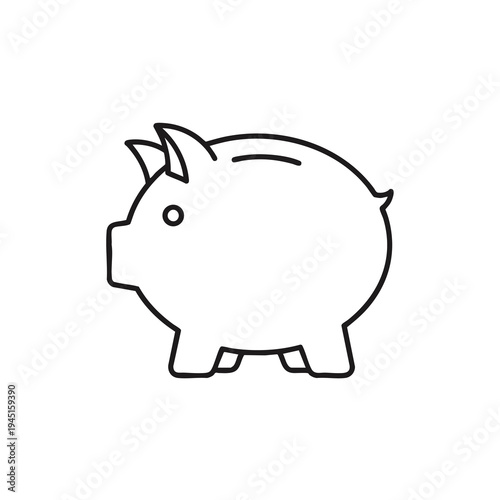 Minimalist black outline of a piggy bank with a coin slot