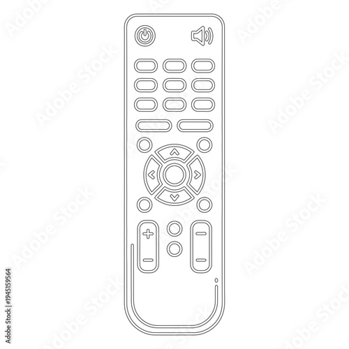Black and White Outline of a Modern Television Remote Control modern electronic device
