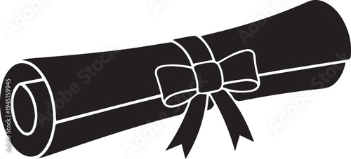 Diploma scroll with ribbon vector silhouette illustration for graduation ceremony design