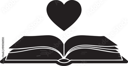Open book with heart illustration above symbol of love for reading and knowledge vector