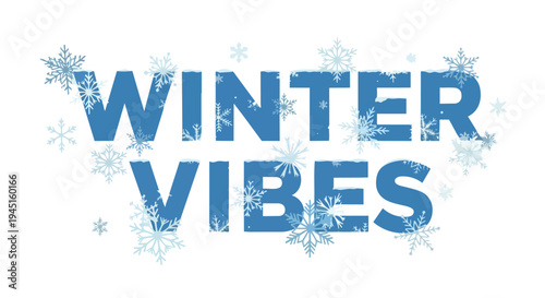 Evocative winter typographic display with frosty blue lettering and intricate snowflake embellishments