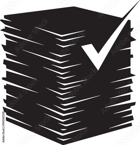 Stack of papers with check mark vector illustration representing completed work or task