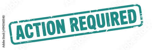 A teal rectangular stamp displaying the words action required in white