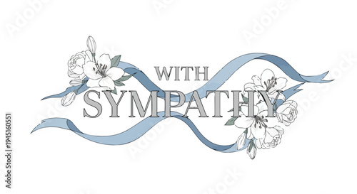 Elegant floral design with delicate white lilies and flowing blue ribbon expressing heartfelt sympathy and condolences.