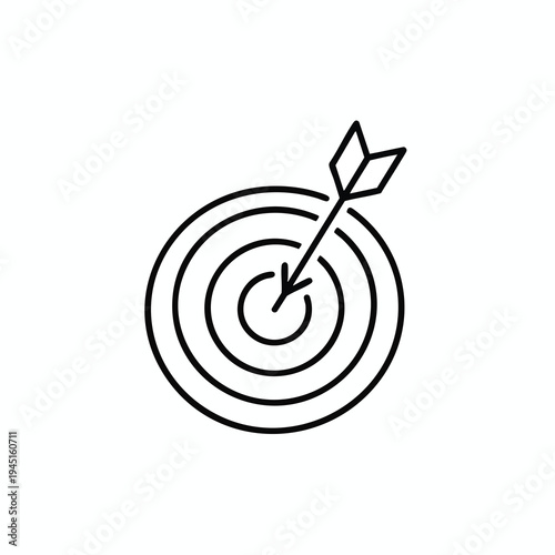 A black outline of a target with an arrow through the bullseye