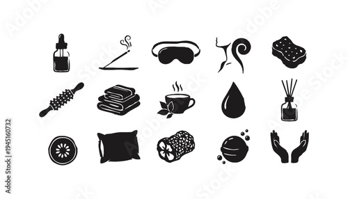 Sleep sleep icons set including pillow and mask vector silhouette illustration