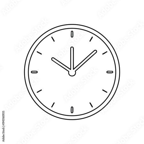A black and white outline drawing of a clock face with hands pointing to 155