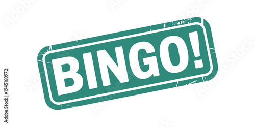 A green rectangular stamp displaying the word bingo in white lettering