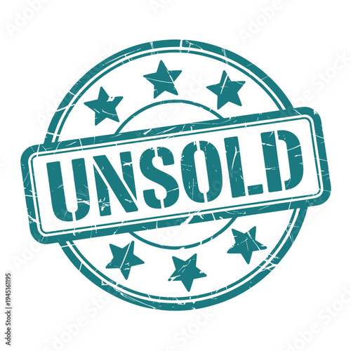A teal distressed stamp declares unSold with surrounding stars
