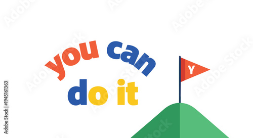 A vibrant graphic illustration embodying personal motivation and goal pursuit with a clear success marker on a distant peak. This design truly