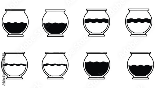 A set of fishbowl vector icons in different water levels