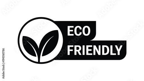 Black and white eco friendly logo featuring a leaf sprout inside a circular shape