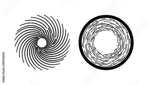 A black and white illustration of circular line art designs
