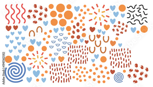 A colorful illustration of various shapes and symbols in vibrant hues