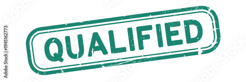 A green rectangular stamp displays the word qualified in bold lettering