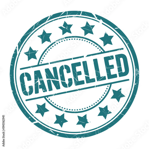 A teal colored circular cancelled stamp with stars and distressed texture