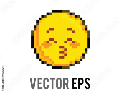 Pixel art yellow emoji blowing a kiss with closed eyes and rosy cheeks