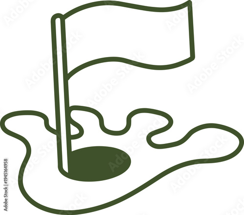 Simplified illustration of a golf hole with flag, green, and surrounding area, suitable for sports or recreational content.