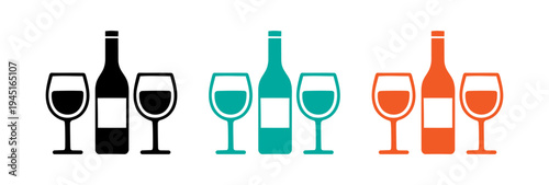 Assorted wine bottles and glasses with different colors and styles