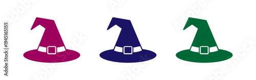 Colorful witch hats arranged in different colors