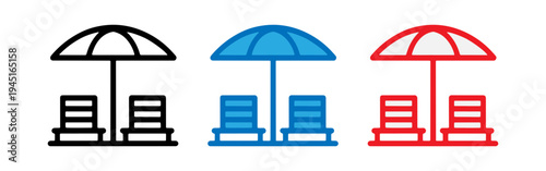 beach umbrellas with chairs under each one in different colors